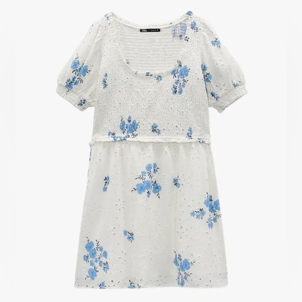 Zara White Openwork Eyelet Short Sleeve Mini Dress Women’s US M